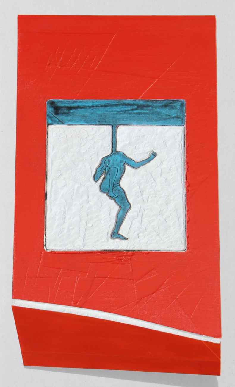 Acrylique, encre de chine, papier peint sur BA 13 gravé, 50 x34 cm, 2020