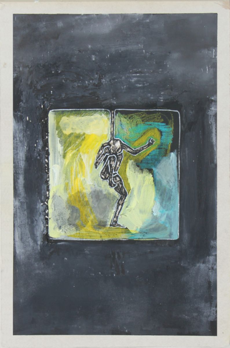 Marsyas, acrylique, encre à gravure, crayon de couleur, BA 13 griffé, 40 x 29 cm, 2020